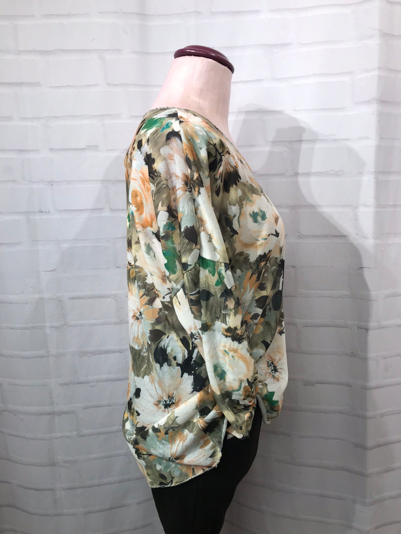 Floral Lightweight Knit Top - Khaki Green