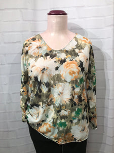 Floral Lightweight Knit Top - Khaki Green