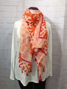Orange Daisy Scarf with Tassels