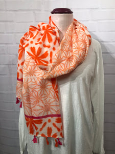 Orange Daisy Scarf with Tassels