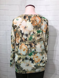 Floral Lightweight Knit Top - Khaki Green