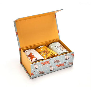 Three pairs of super soft Bamboo Socks in a fabulous gift box. What's not to love!  Miss Sparrow - Cats & Spots – fits shoe size 4-7  54% Bamboo 22% Cotton 16% Polyester 6% Nylon 2% Elastane