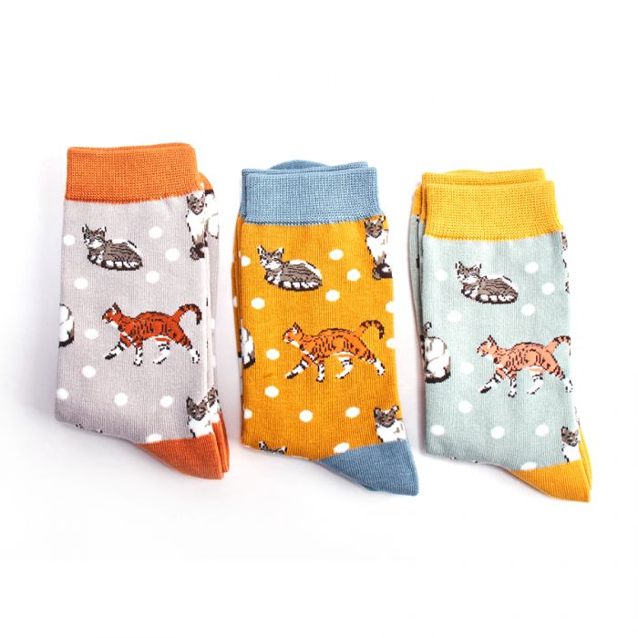 Three pairs of super soft Bamboo Socks in a fabulous gift box. What's not to love!  Miss Sparrow - Cats & Spots – fits shoe size 4-7  54% Bamboo 22% Cotton 16% Polyester 6% Nylon 2% Elastane